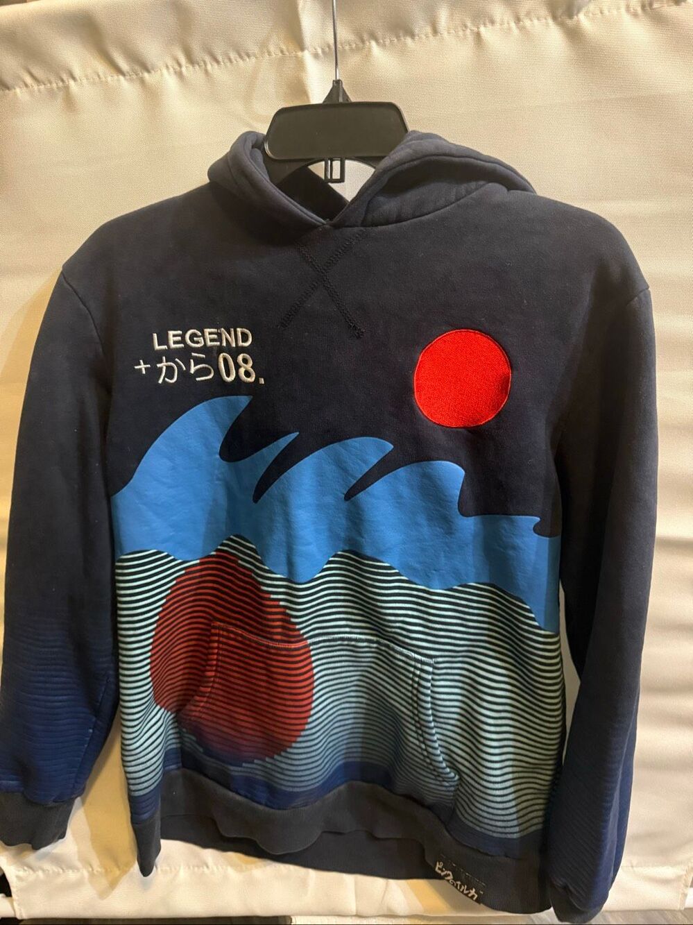 Vintage Pink Dolphin Men's Fleece Lined Legend Pullover Hoodie Blue Medium